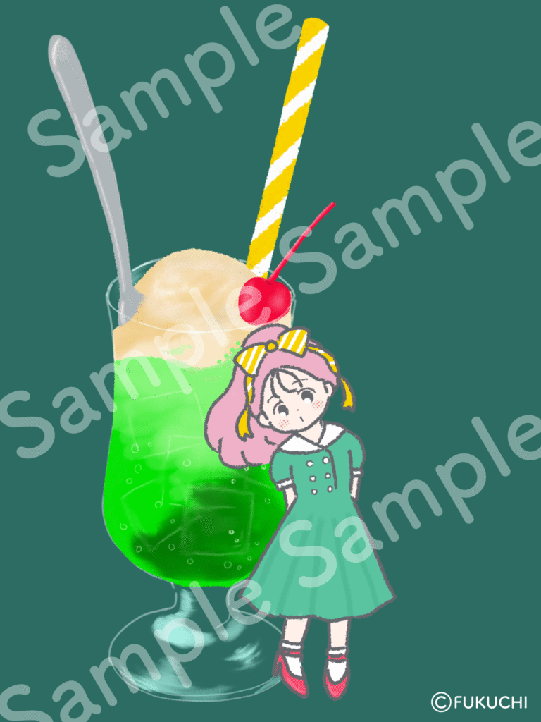 クリームソーダにもたれる女の子